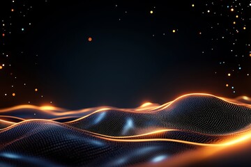 Canvas Print - An abstract digital landscape with glowing particles, symbolizing technology, innovation, connectivity, data flow, and futuristic design.