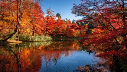 Poster - autumn trees reflected in water