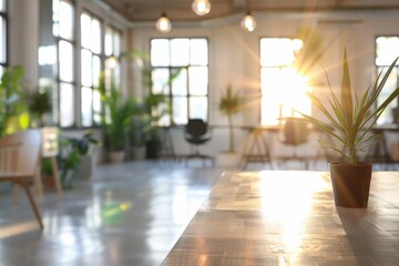 Wall Mural - A potted plant sits on a wooden table in a restaurant,generative ai image