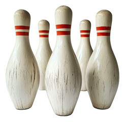 PNG Vintage bowling pins arranged in a playful setting