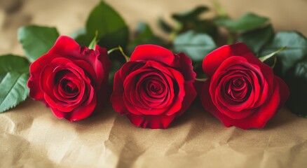 Canvas Print - Fresh red roses arranged elegantly on a textured surface for a romantic setting or gift