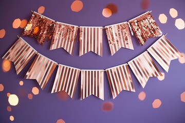 Wall Mural - Whimsical Copper Bokeh Striped Banner on Periwinkle Background