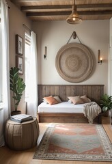 Wall Mural - Rustic home design with ethnic boho decoration interior