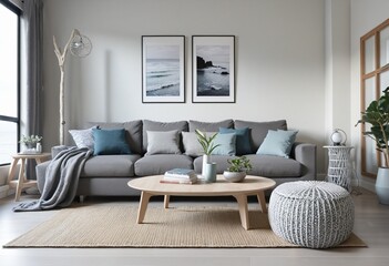 Wall Mural - Cozy grey living room interior 