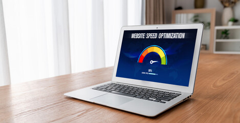 Wall Mural - computer software evaluating website loading speed. concept of improving website loading speed snugl