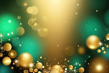 Wall Mural - Elegant Gold Bokeh Background with Emerald Green Blur and Sparkling Light Effects