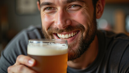 Closeup man holding a beer with blurred background.Beer drinking and Octoberfest concept