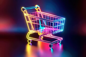 Wall Mural - Online shopping modern background. Glowing shopping cart icon WEB3 colours. CGI 3D render Online shopping modern background. Glowing shopping cart icon WEB3 colours. CGI 3D render