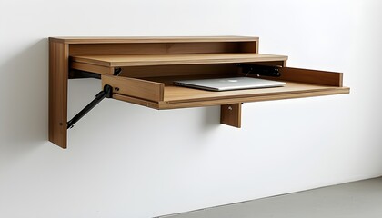 Sleek foldable wall-mounted desk enhancing minimalist spaces with modern design against a clean white backdrop