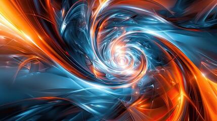 Wall Mural - A spiral of blue and orange colors with a bright light shining on it