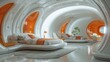 © cff999 - a futuristic bedroom with orange and white accents