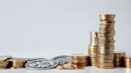 Stack of coins symbolizing growing expenses in cloud computing. Cloud service budgeting.