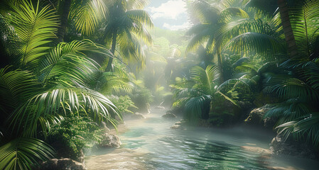 Wall Mural - Tropical Rainforest. Generative AI.