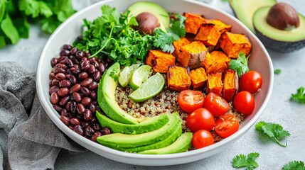 Sticker -   A close-up of a bowl filled with avocado, diced tomatoes, cooked beans, and mixed vegetables