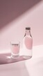 © PondLord - A minimalist setup featuring a simple water bottle and glass on a light solid color background, emphasizing hydration,No blurriness