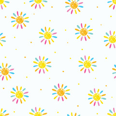 Wall Mural - Summer seamless pattern with cute sun. Vector illustration