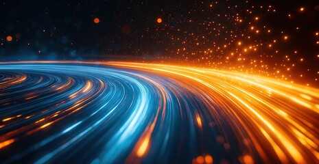 High speed light with blue and orange stripes, this abstract, futuristic technological concept features motion blur and fast forward timeline background