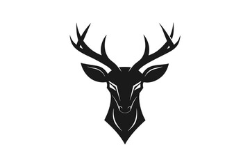 A deer head icon, featuring a modern stylish shape with an underline, set on a solid white background silhouette black vector art illustration