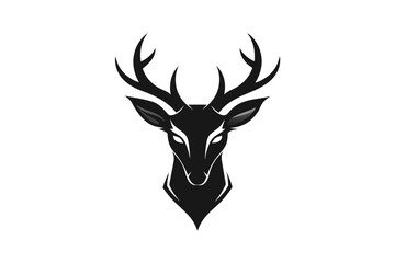 A deer head icon, featuring a modern stylish shape with an underline, set on a solid white background silhouette black vector art illustration