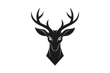 A deer head icon, featuring a modern stylish shape with an underline, set on a solid white background silhouette black vector art illustration