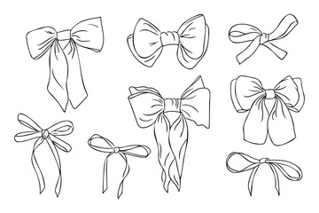 playful outline doodle set with bows for hair and clothes. monochrome beauty contour stickers for el