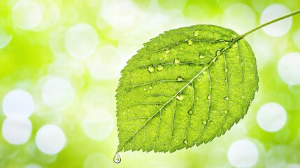 Wall Mural -   A close-up of a green leaf with water droplets