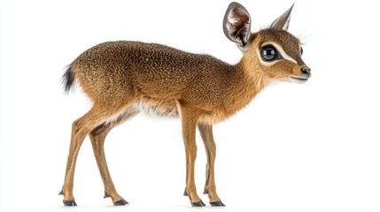 Wall Mural - dik-dik captures attention with its delicate form and oversized eyes, presenting an enchanting view as it stands gracefully in isolation, highlighting its textured fur.