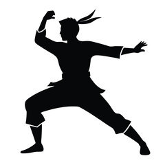 Canvas Print - Minimalist Martial Arts Silhouette Line Art Vector.