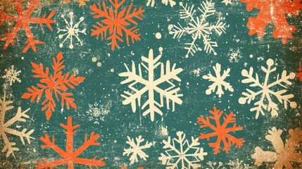 Canvas Print - Retro illustration featuring a festive background with diverse snowflake patterns