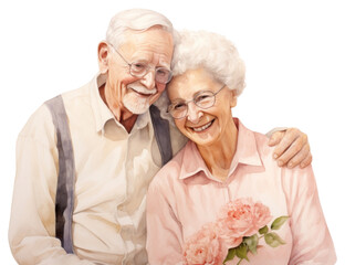 Wall Mural - PNG Painting of senior couple portrait glasses togetherness.