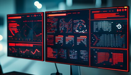 Wall Mural - Cloud-based cybersecurity dashboard displaying flashing red warnings while monitoring data breaches and potential threats