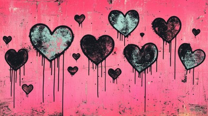 Abstract pink background adorned with hearts for creative coloring