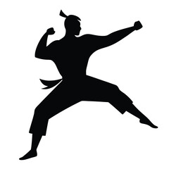 Canvas Print - Minimalist Martial Arts Silhouette Line Art Vector.