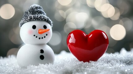 This winter greeting card features an illustration of a heart, love relationship flirting, and a background with a copy space for a message