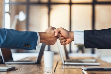 Poster - Winning is what we do Shot of two unrecognizable businessmen fist bumping in an office