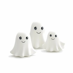 Three cute cartoon ghosts with a fun and playful vibe on a black background, ideal for vector art, symbols, and illustrations