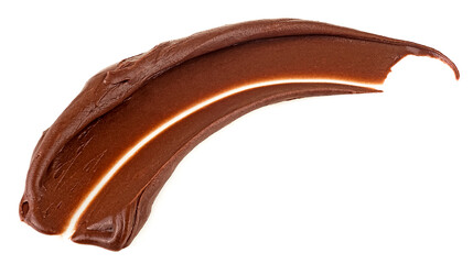 Hazelnut cream smear isolated on a white background, top view. Cocoa cream, liquid chocolate paste.