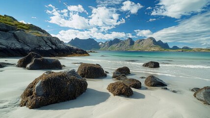 Rocks on the beach of Uttakleiv, Lofoten, Norway, Europe