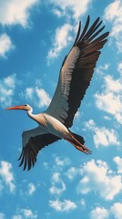 Wall Mural - Marabou Stork Bird Flying Under Blue Sky, Photo Realistic, Wallpaper, Cover and Screen for Smartphone, PC, Laptop, 9:16 and 16:9 Format