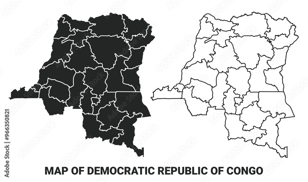 Vector Black map of Democratic Republic of the Congo country with ...