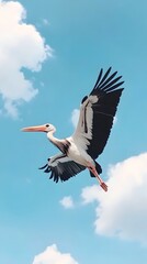 Wall Mural - Marabou Stork Bird Flying Under Blue Sky, Photo Realistic, Wallpaper, Cover and Screen for Smartphone, PC, Laptop, 9:16 and 16:9 Format