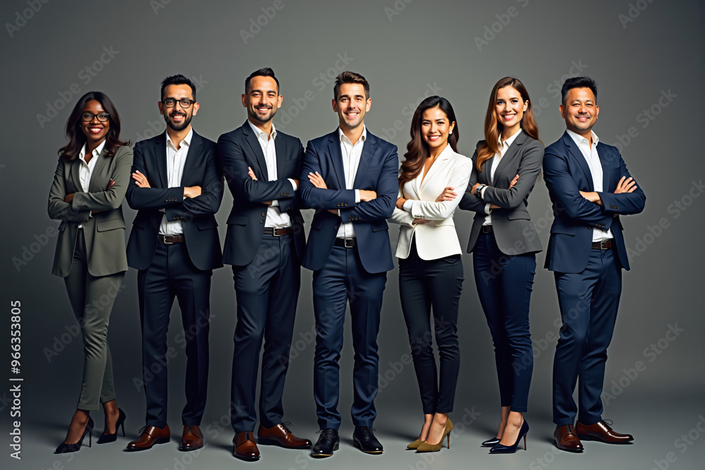 Diverse business professionals standing together smiling confidently ...