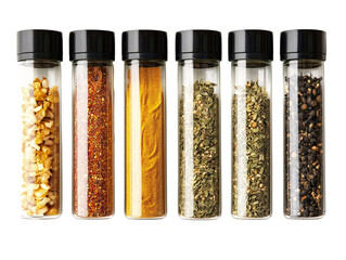 Canvas Print - a row of small glass containers with different colored spices