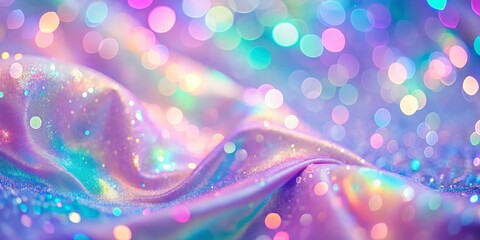 Wall Mural - Abstract Holographic Fabric with Colorful Bokeh, iridescent, glitter, holographic