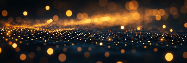 a captivating abstract image showcasing a golden geometric grid in three dimensions. the grid is ill