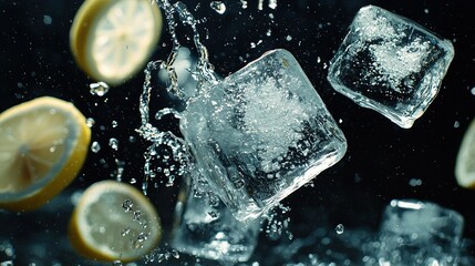 Sticker -   Lemons and Ice Cubes in Water