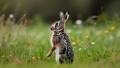 Curious Wild Rabbit Exploring a Vibrant Meadow