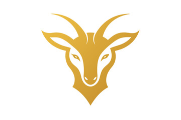 Wall Mural - A golden goat head icon, featuring a modern stylish shape with an underline, set on a solid white background vector art illustration