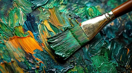 Sticker -   A green and yellow brush on a green and yellow canvas