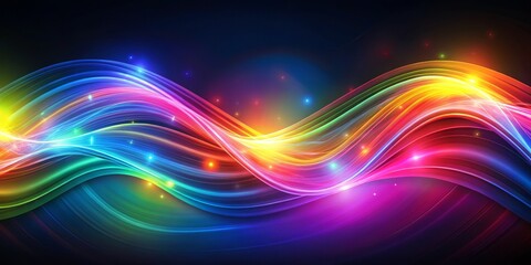 Wall Mural - Abstract Rainbow Waves with Glowing Lights, Abstract, Digital Art, Background